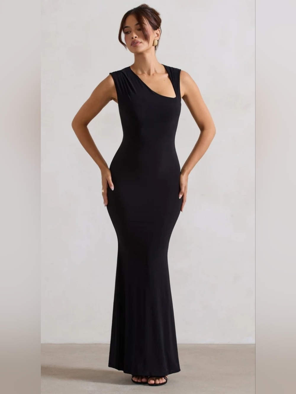 Club L Black One-Shoulder Evening Maxi Mermaid Dress
